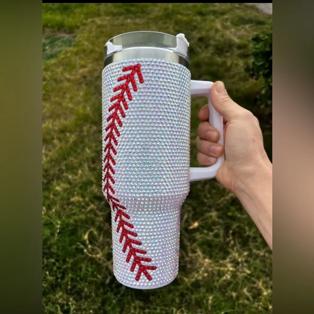 40oz embelished Baseball Tumbler with Handle - Picture 1 of 4